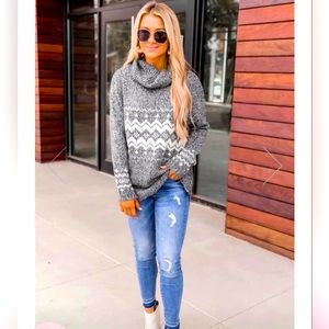 Pink Lily Mountain Escape Cowl Neck Sweater, size Medium